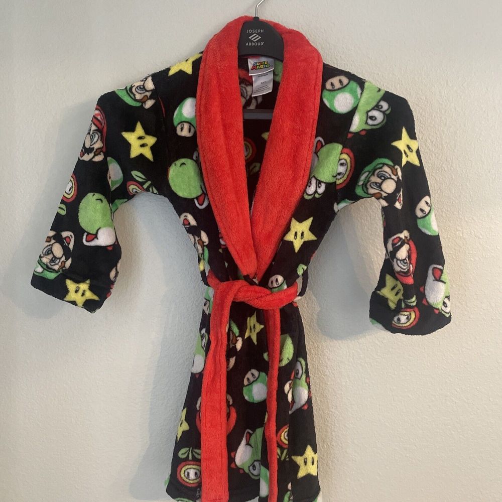 Super Mario Brothers Robe House Coat Youth Kid size 7 Luigi Yoshi Vibrant Colors